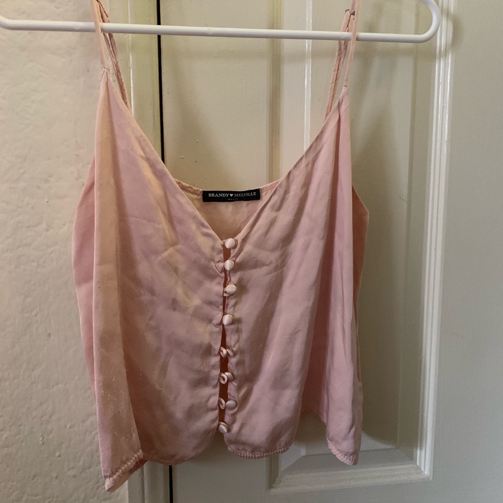 Brandy Melville Silk Pink Button Tank